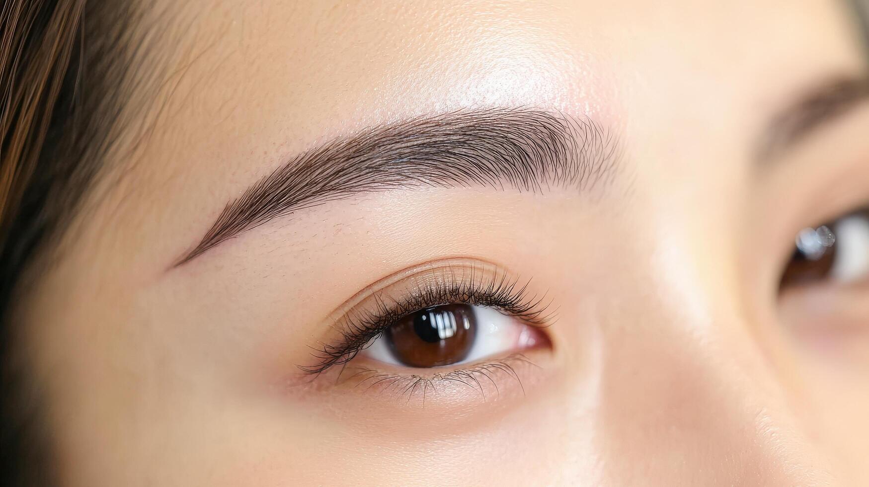 Closeup view of perfectly shaped eyebrows. photo
