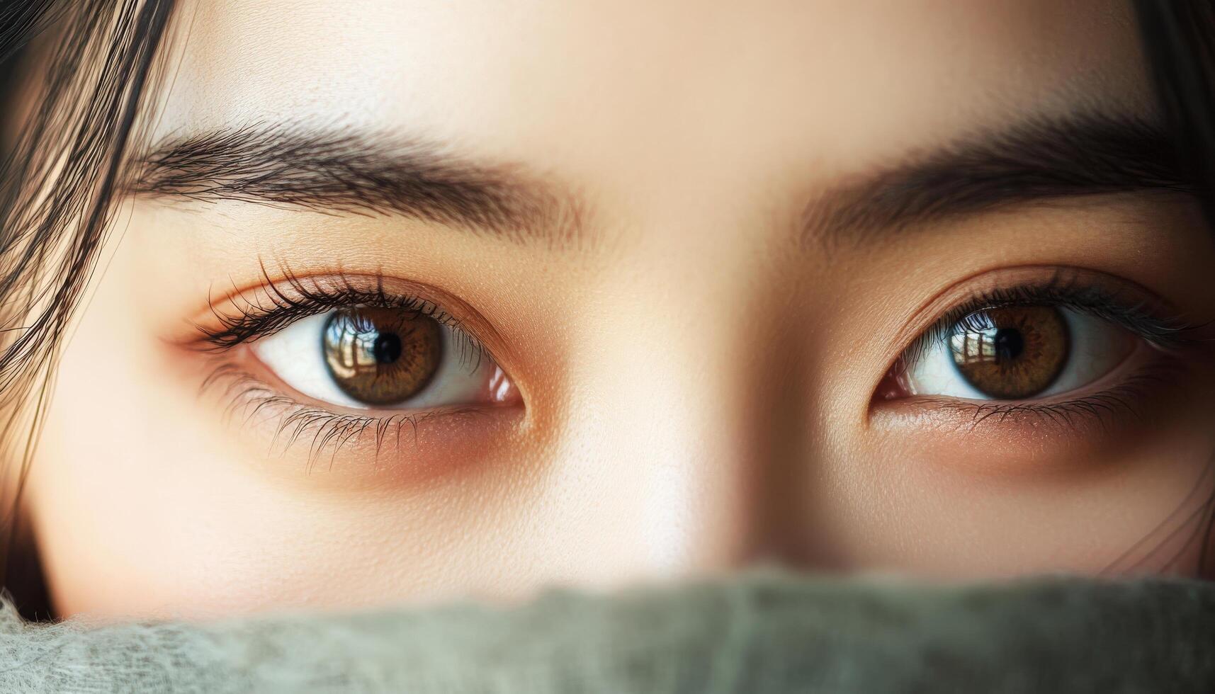 Close-up view of a woman's expressive eyes. photo