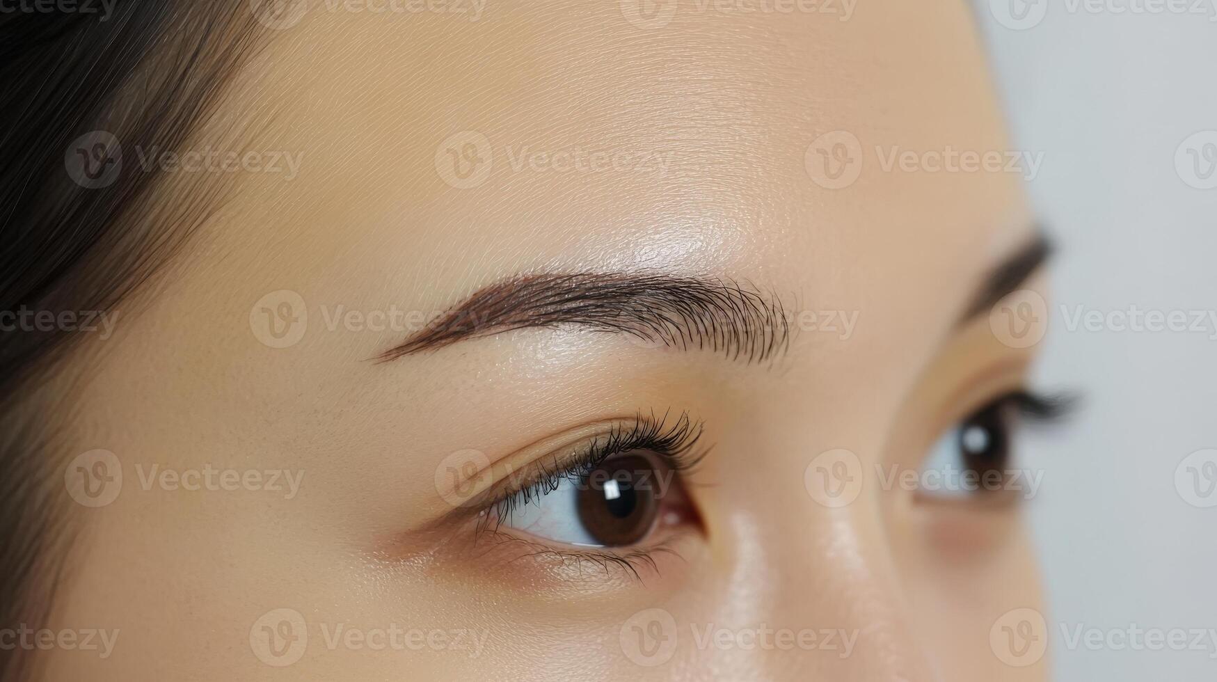 Close-up view of a person's face with permanent eyebrow makeup. photo