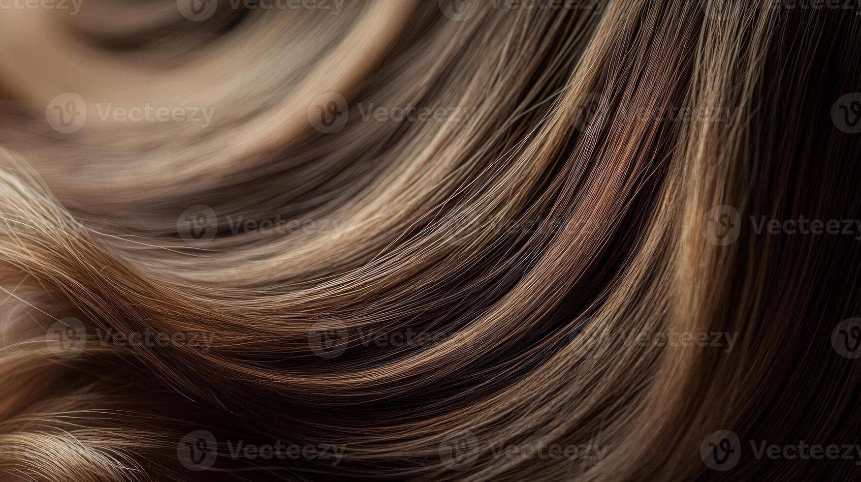 Close-up view of flowing, healthy, brown hair strands. photo