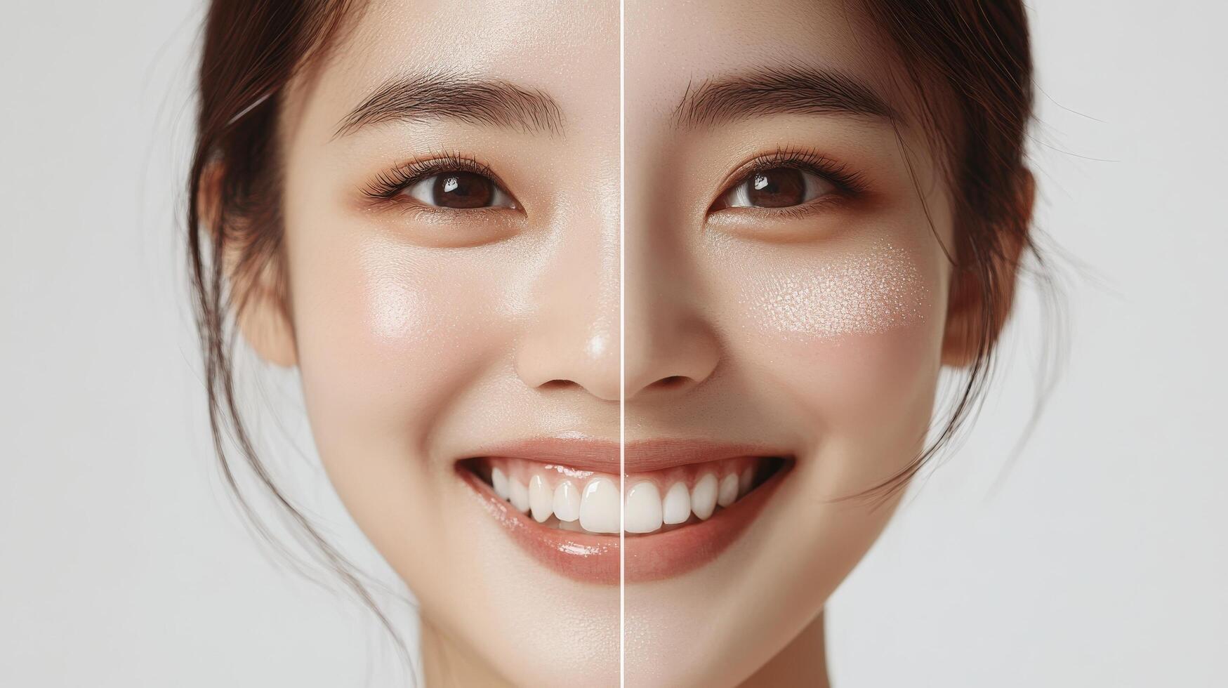 Before and after application of a facial cosmetic product. photo