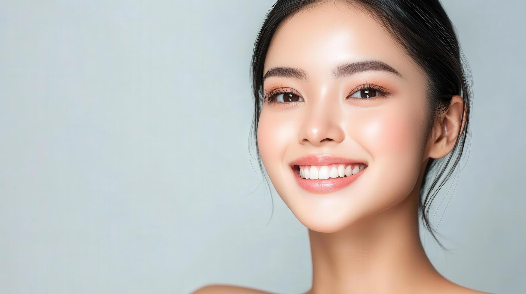 Beautiful asian woman smiling with clean skin photo