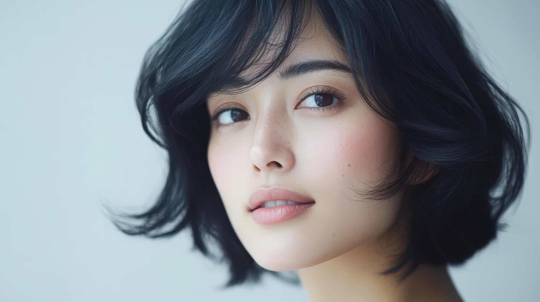 Close-up portrait of a woman with short, styled hair. photo
