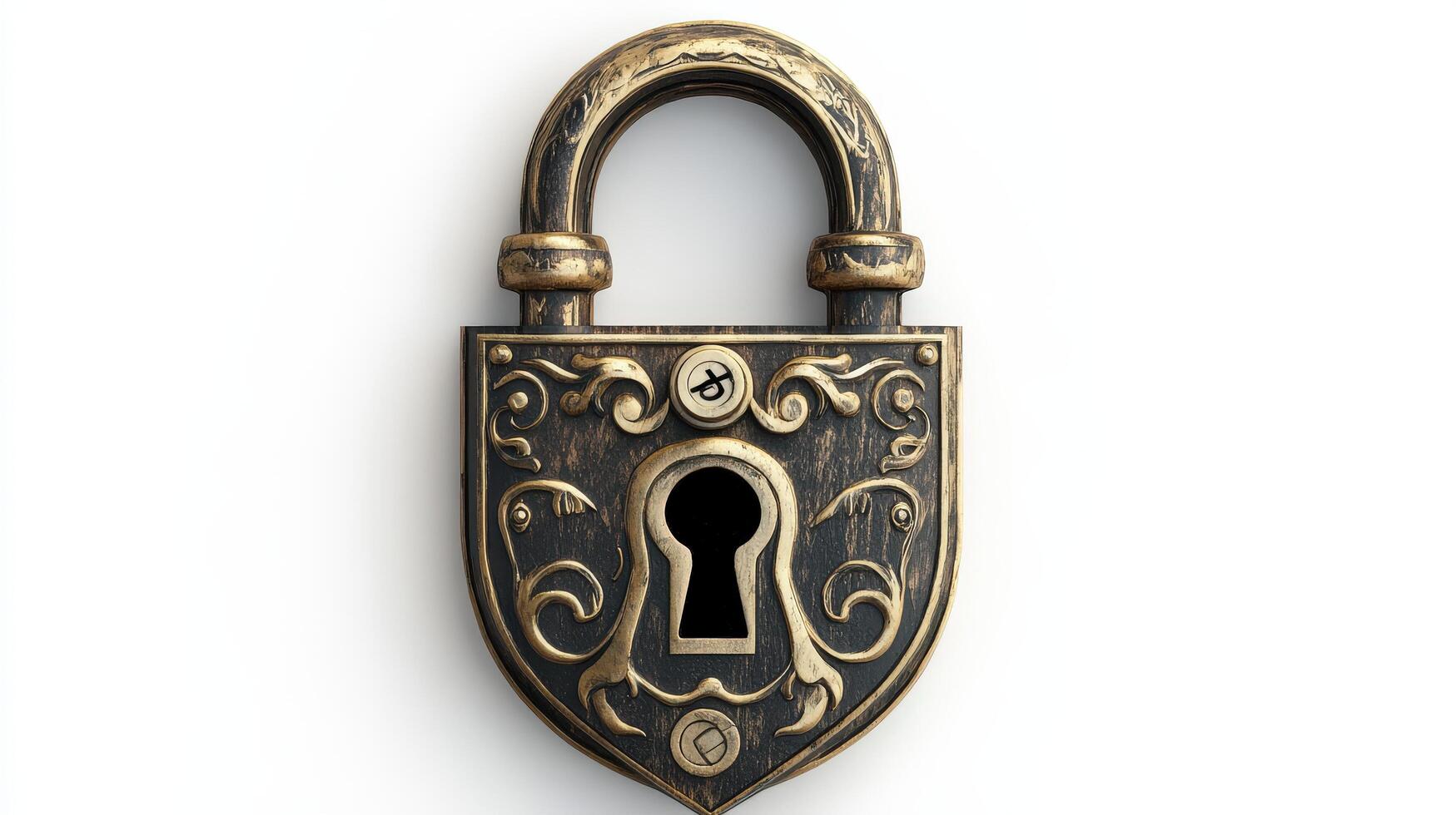 Ornate antique lock against a plain background. photo