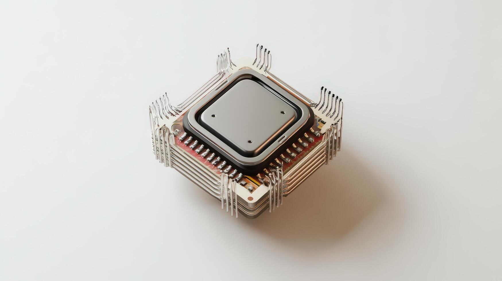 Close-up view of a complex computer chip. photo