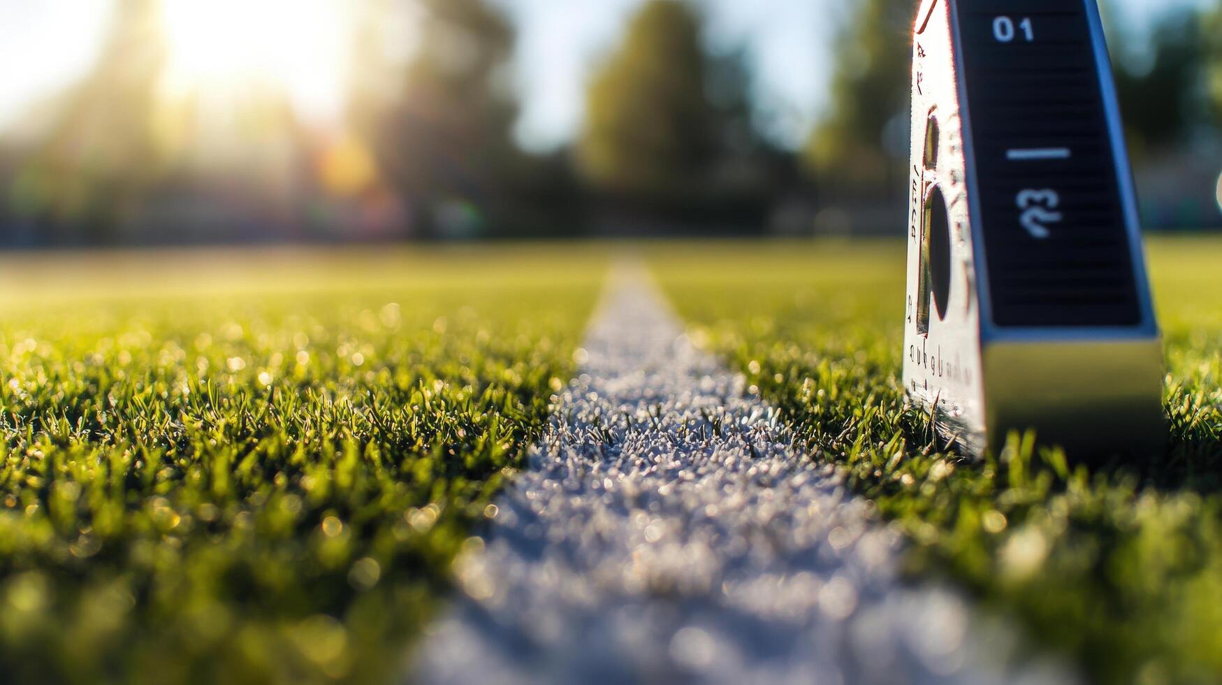 Close-up view of measuring device on sports field. photo
