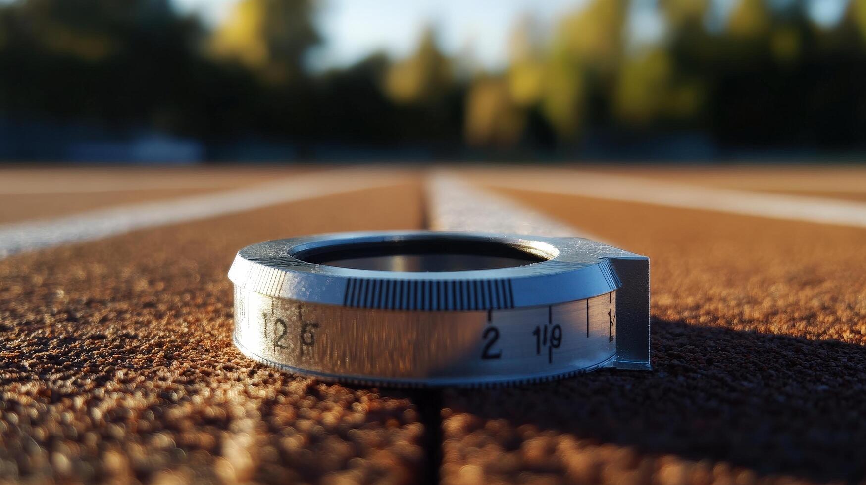 Close-up of a metal ring on a running track. photo