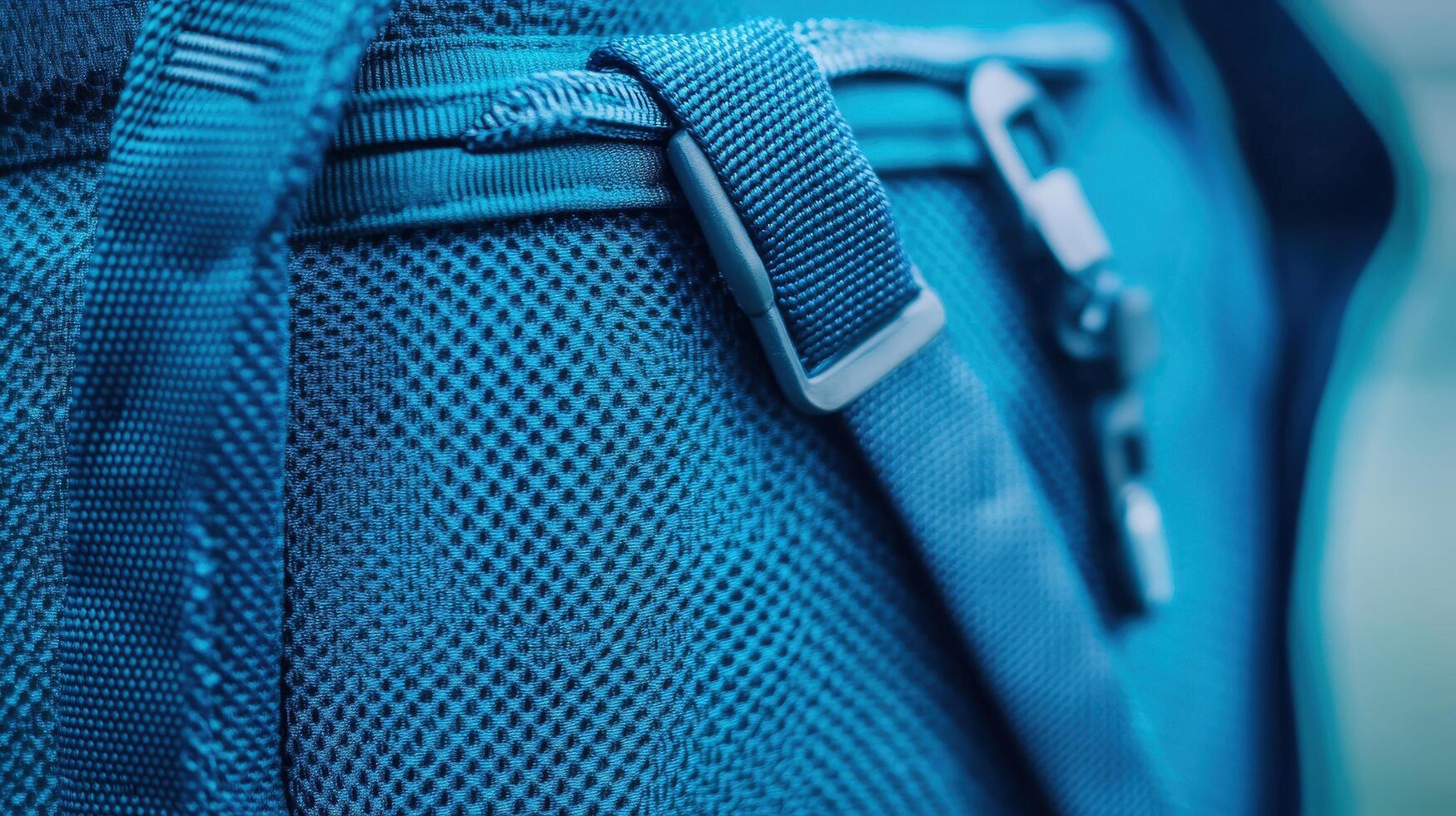 Close-up view of a teal backpack's textured fabric and zipper. photo