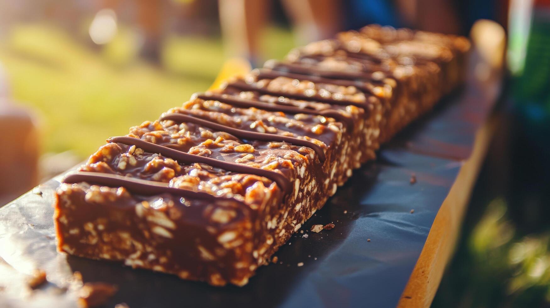 A long, chocolate-covered confectionary bar. photo