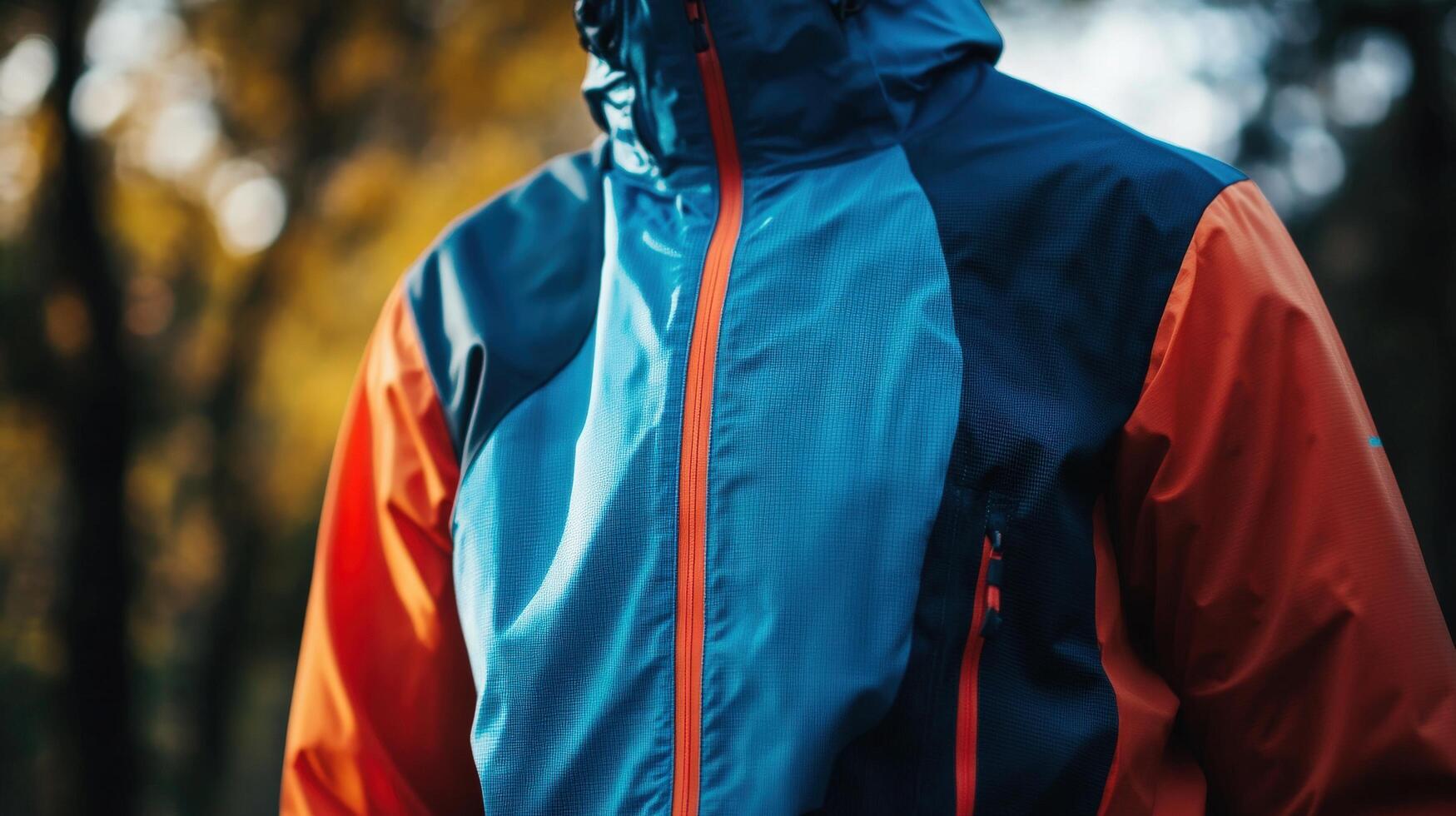 Close-up view of a vibrant, colorful outdoor jacket. photo