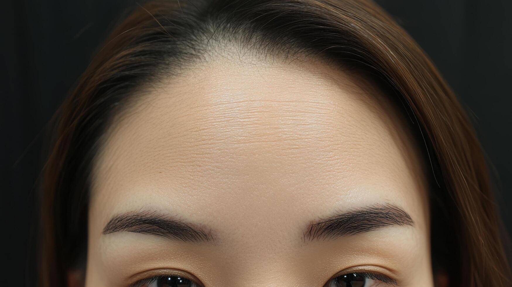 Close-up view of a person's smooth forehead and eyebrows. photo