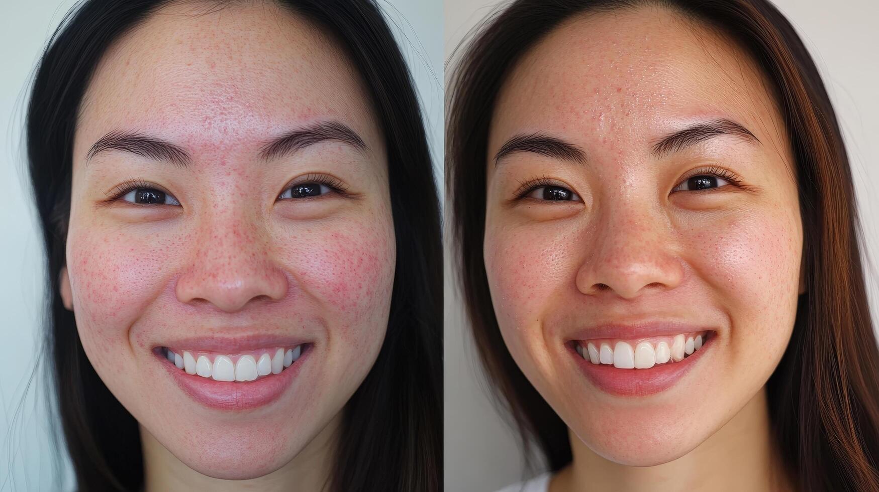 Before and after skin improvement comparison image. photo