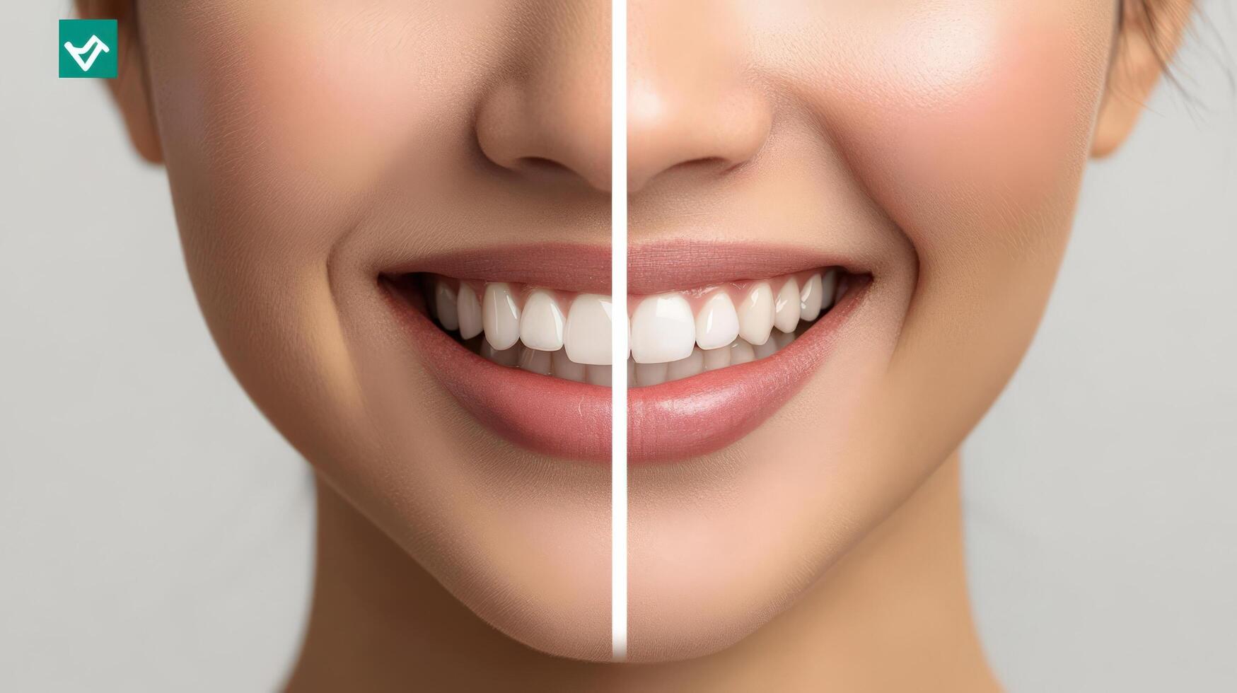 A woman's smile before and after teeth whitening photo