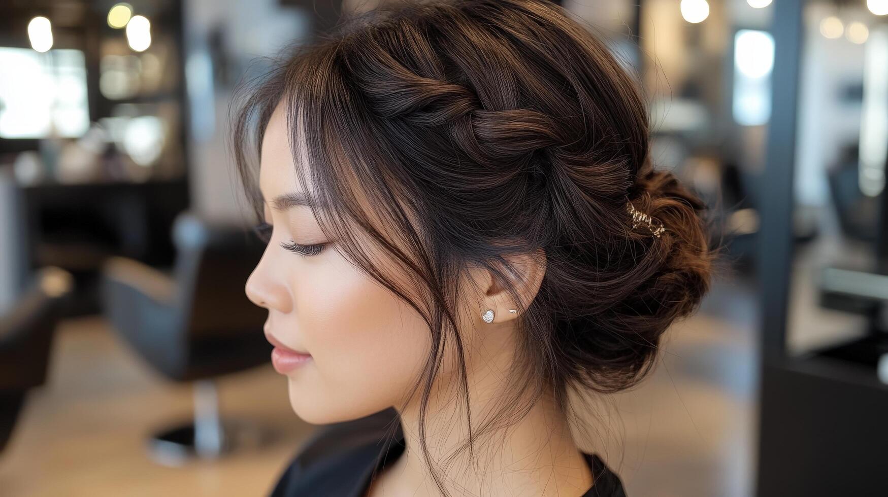 Elegant updo hairstyle on a young woman. photo