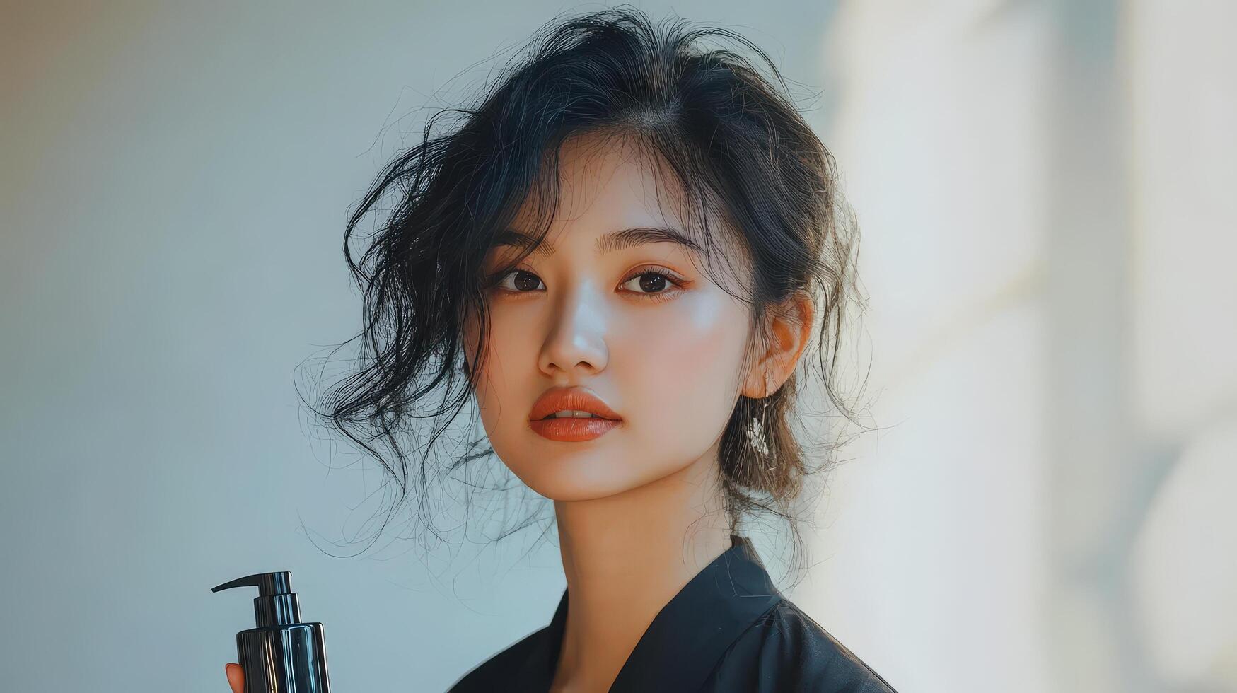 A young woman with stylish hair and subtle makeup. photo