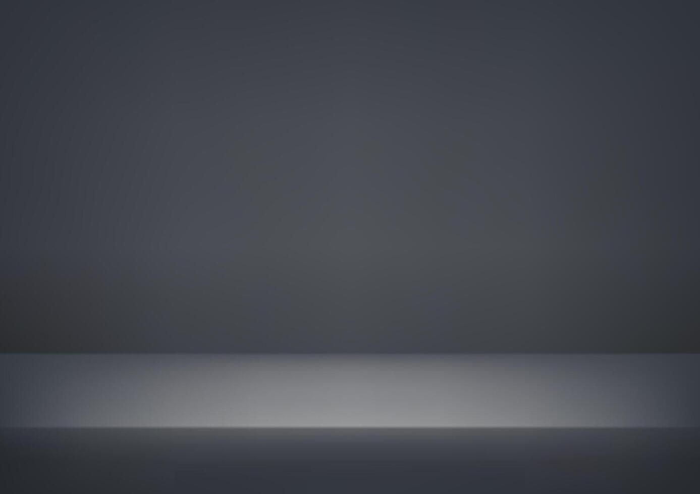 Black and gray wall Background. Minimal 3d shelf. Room in the 3d. Space for selling products on the website. Dark Background Empty Room Studio with table. illustration. vector