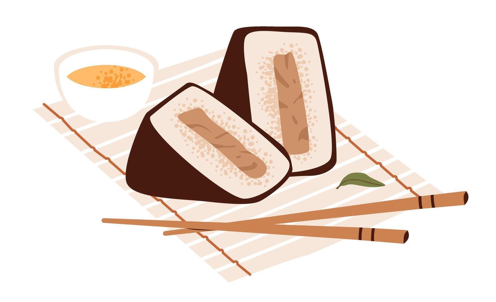 Onigiri in flat style. A simple Japanese rice snack wrapped in seaweed. vector