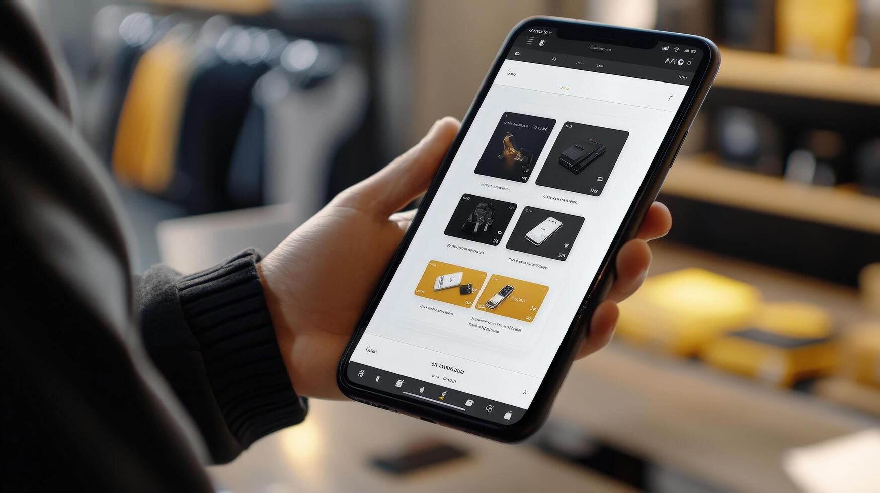 Person holding tablet displaying online product catalog. photo
