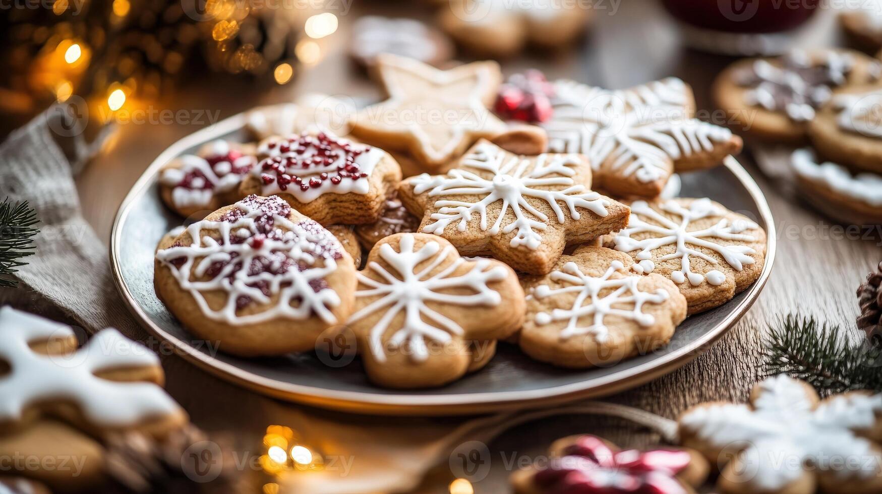 Festive gingerbread cookies arranged on a plate. photo
