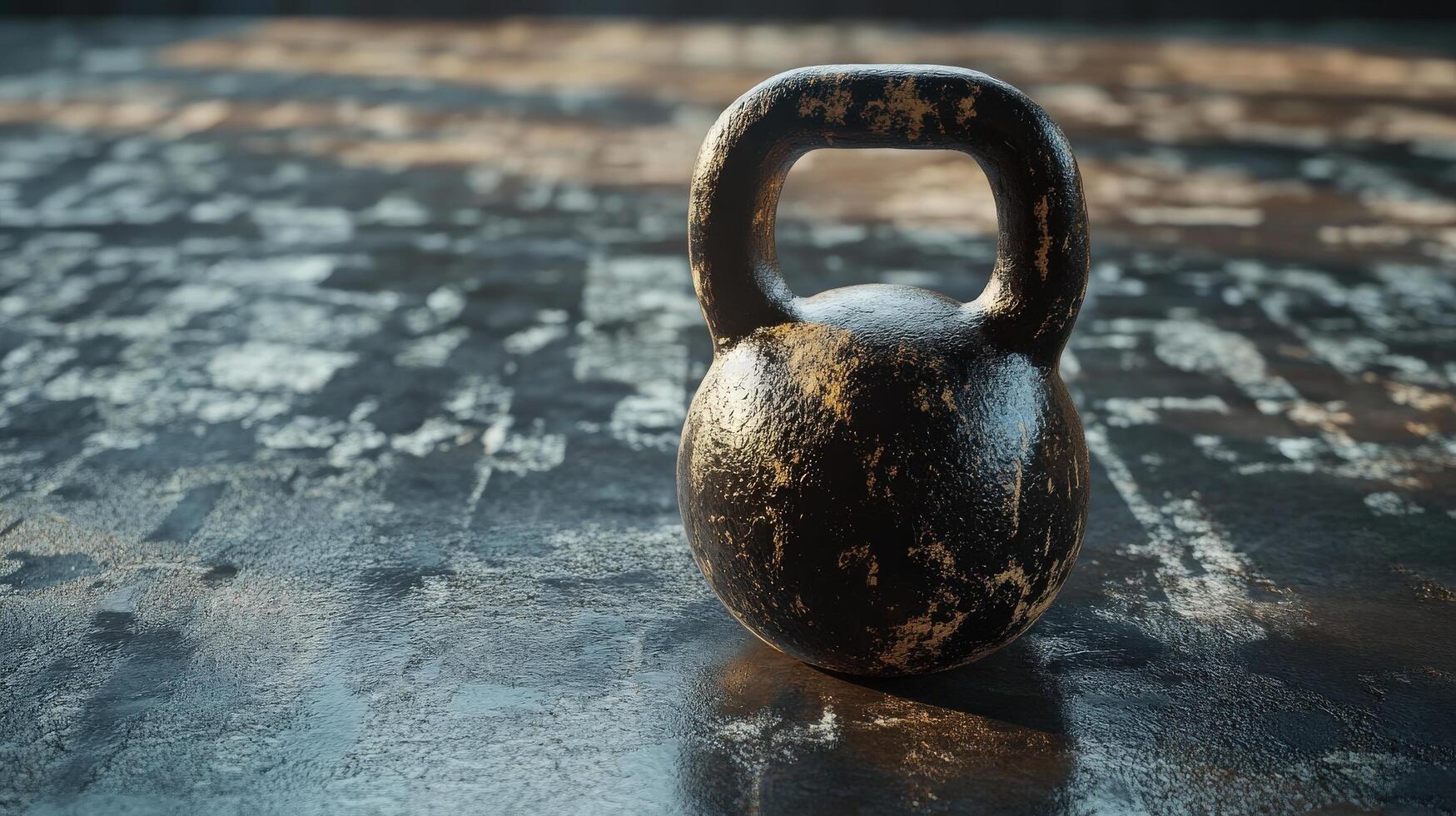 Close-up view of a vintage kettlebell on a textured surface. photo