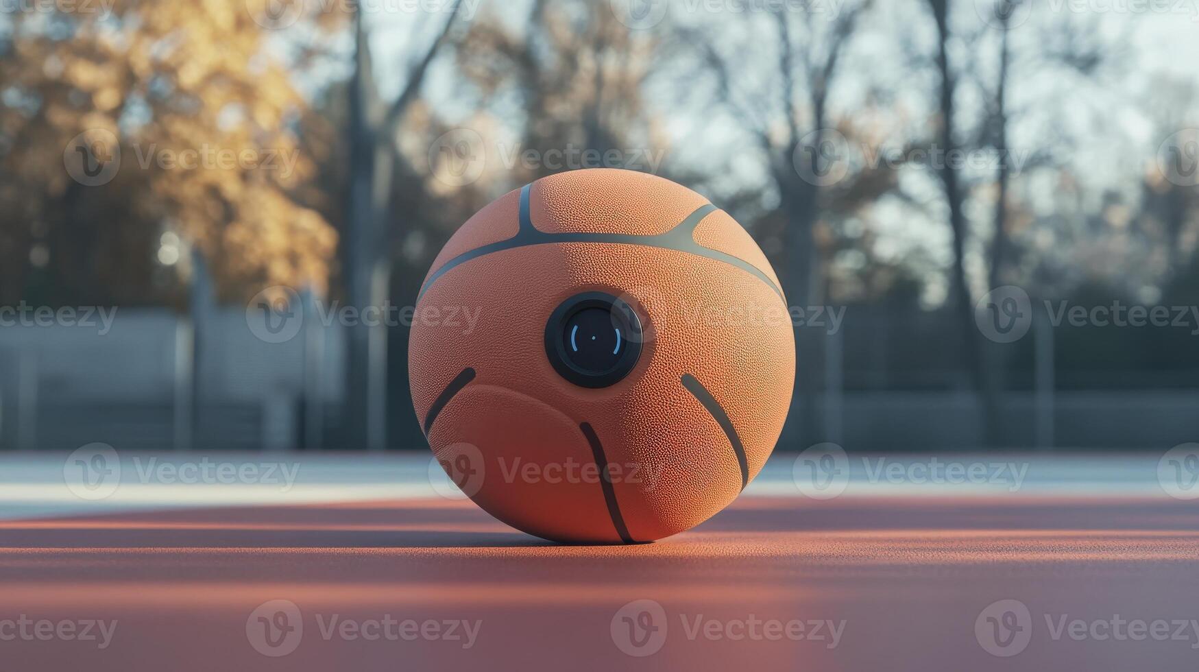 A futuristic smart basketball with integrated camera on court outdoors photo