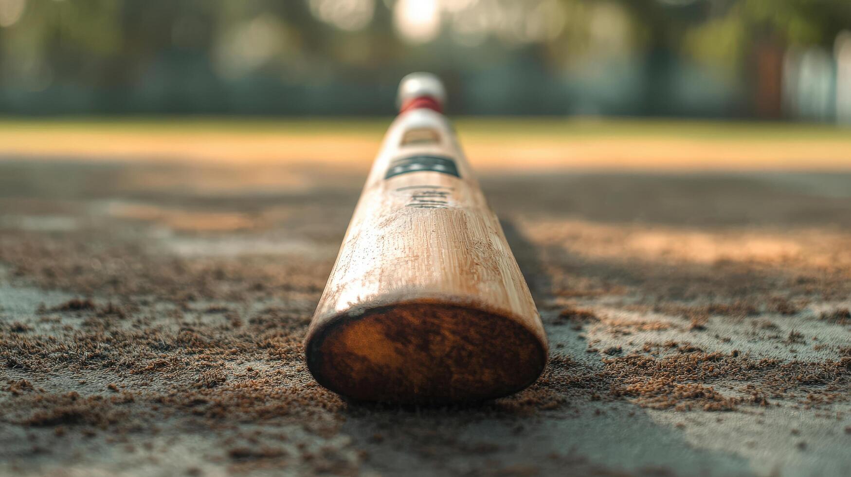 A wooden baseball bat resting on a sandy baseball field photo