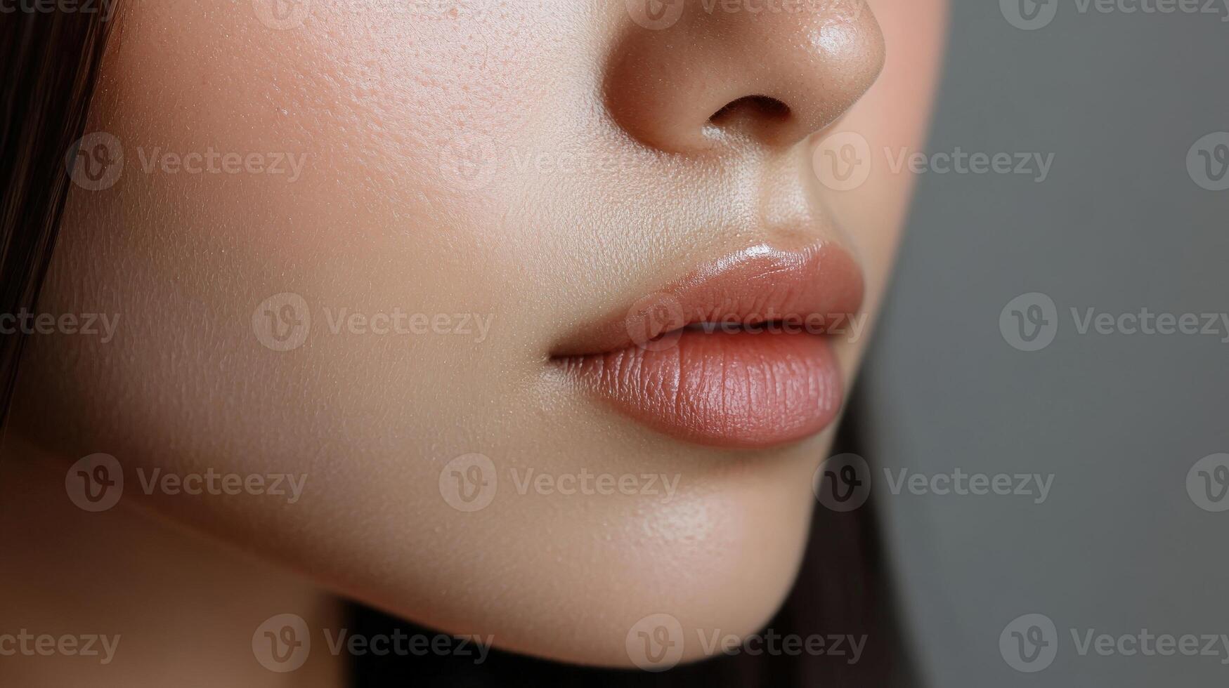 Close-up view of a person's face, focusing on the lips and nose. photo