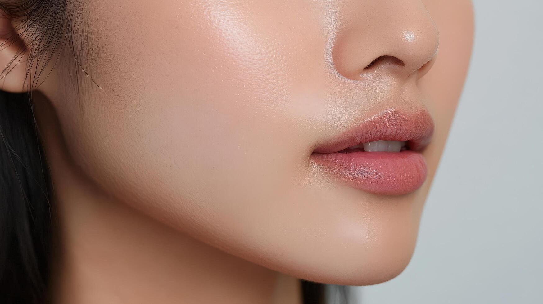 Closeup view of a person's healthy complexion and lips. photo