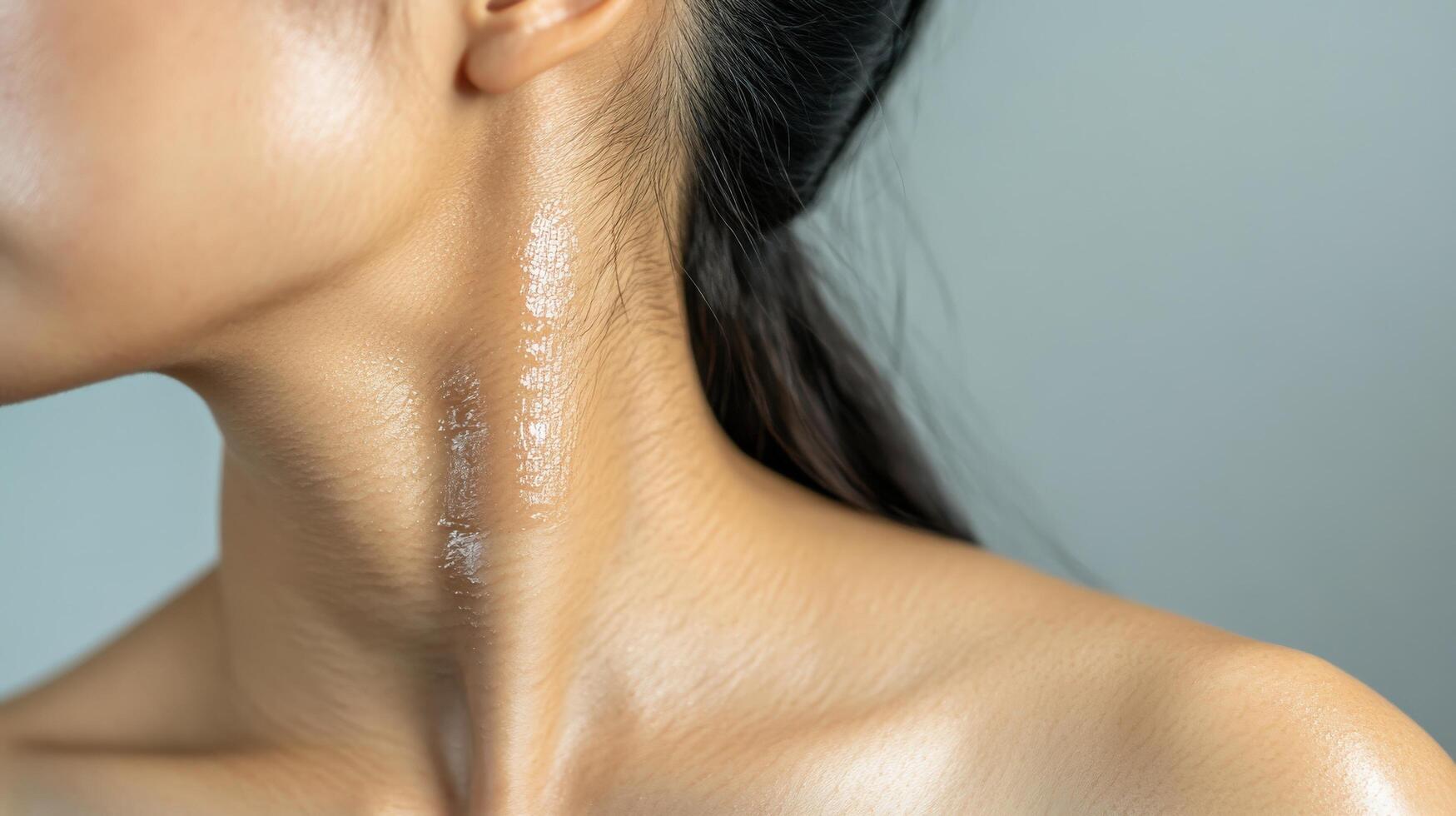 A woman with a white patch on her neck photo