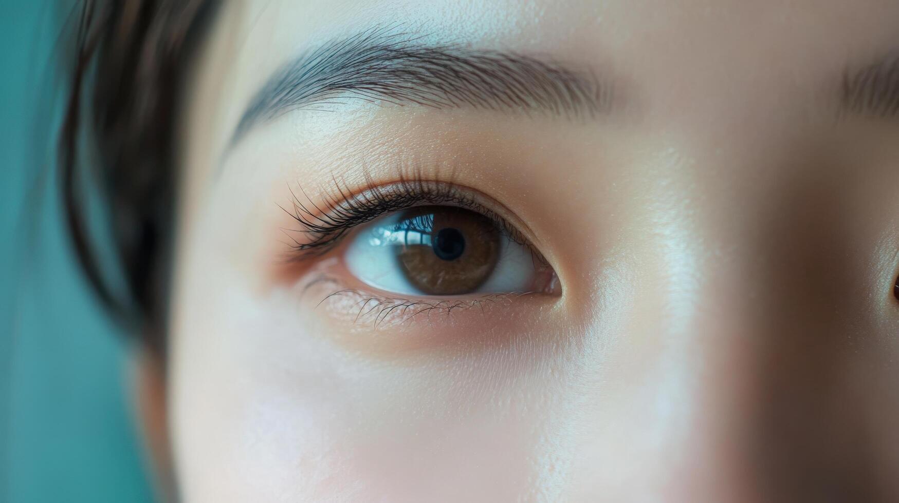 Close-up view of a woman's eye with subtle makeup. photo