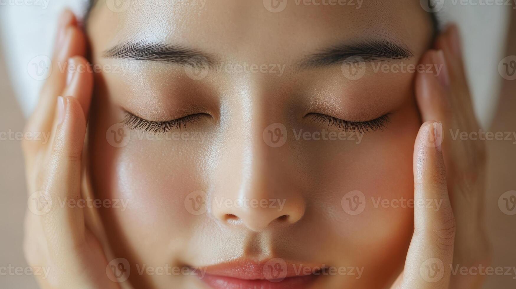 Close-up of a person's face during a facial treatment. photo
