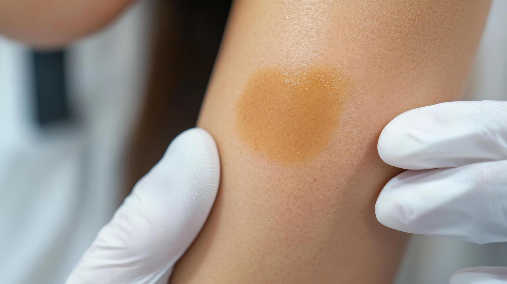 Close-up view of a skin lesion examined by medical personnel. photo