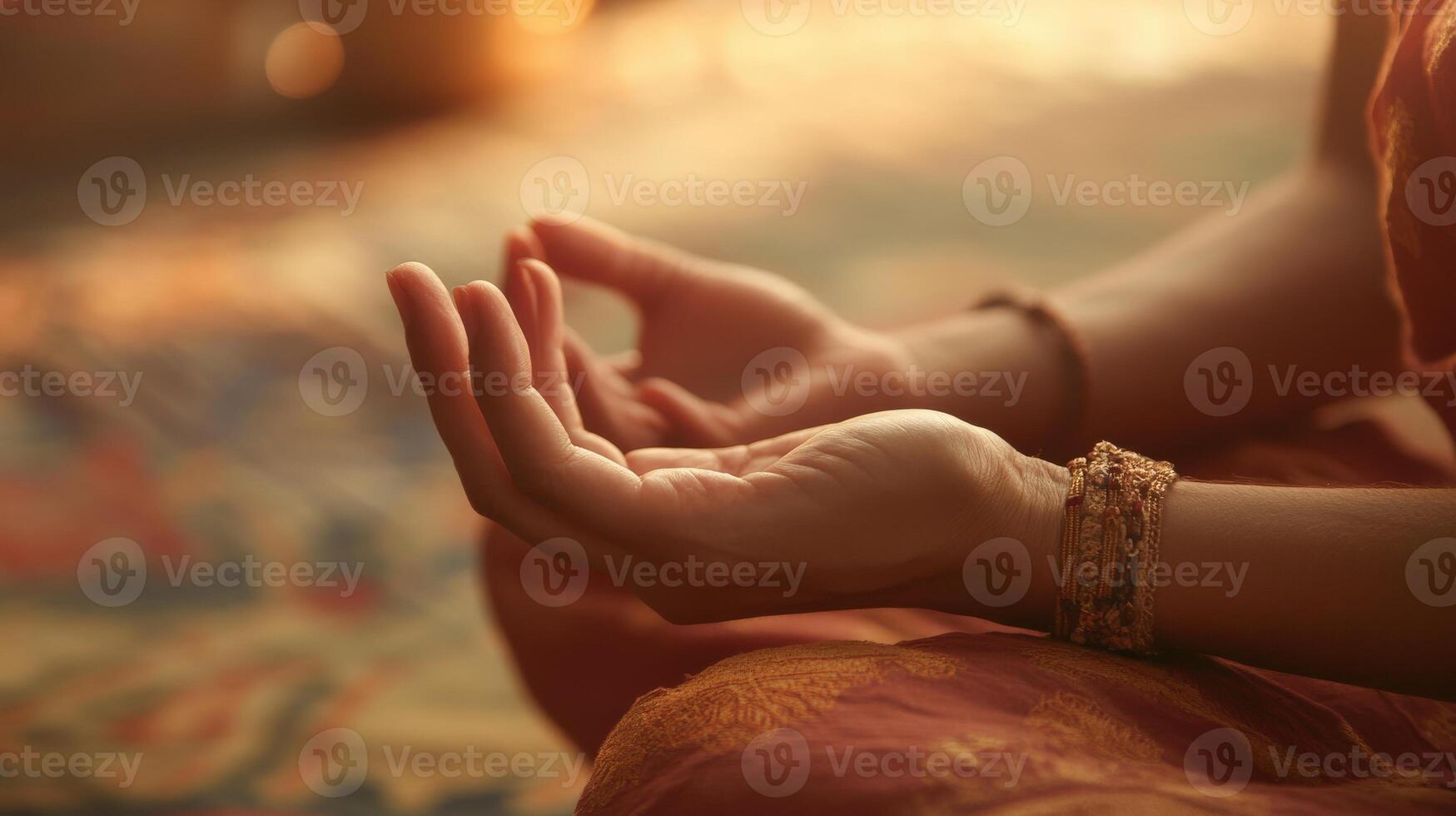 Close-up of hands in meditation posture, serene and peaceful. photo