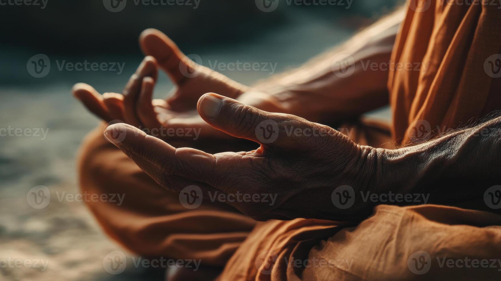 Close-up of a person in meditative pose. photo