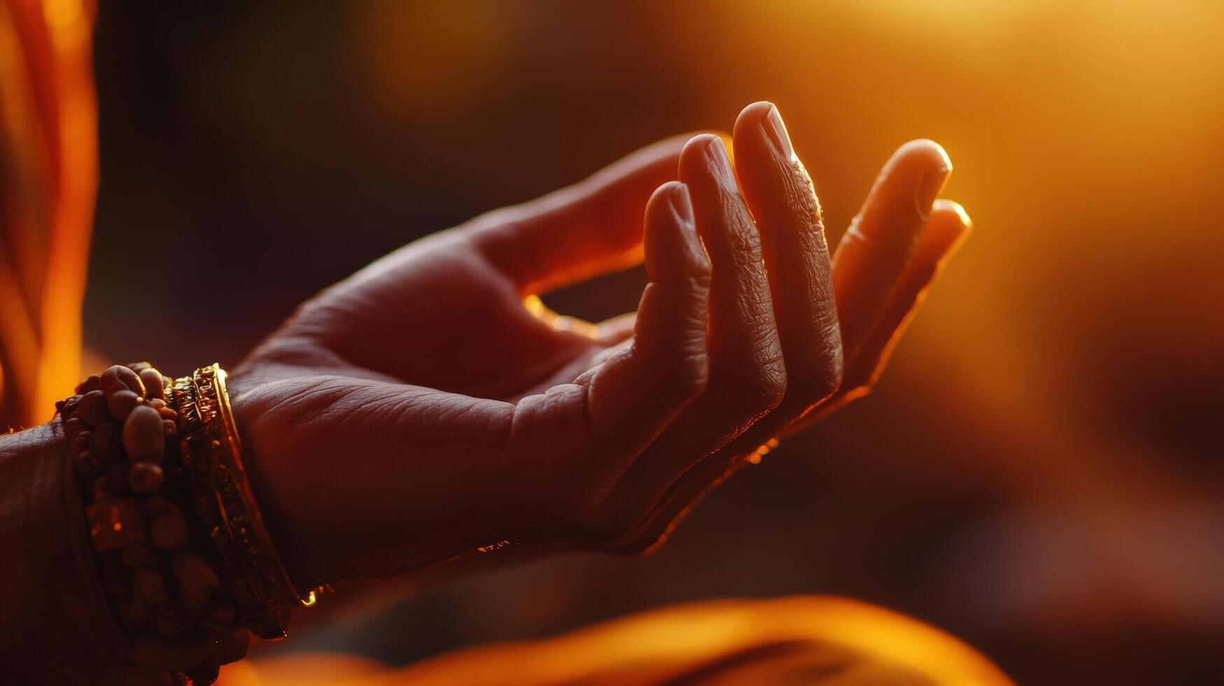 Close-up view of a person's hands in meditation posture. photo