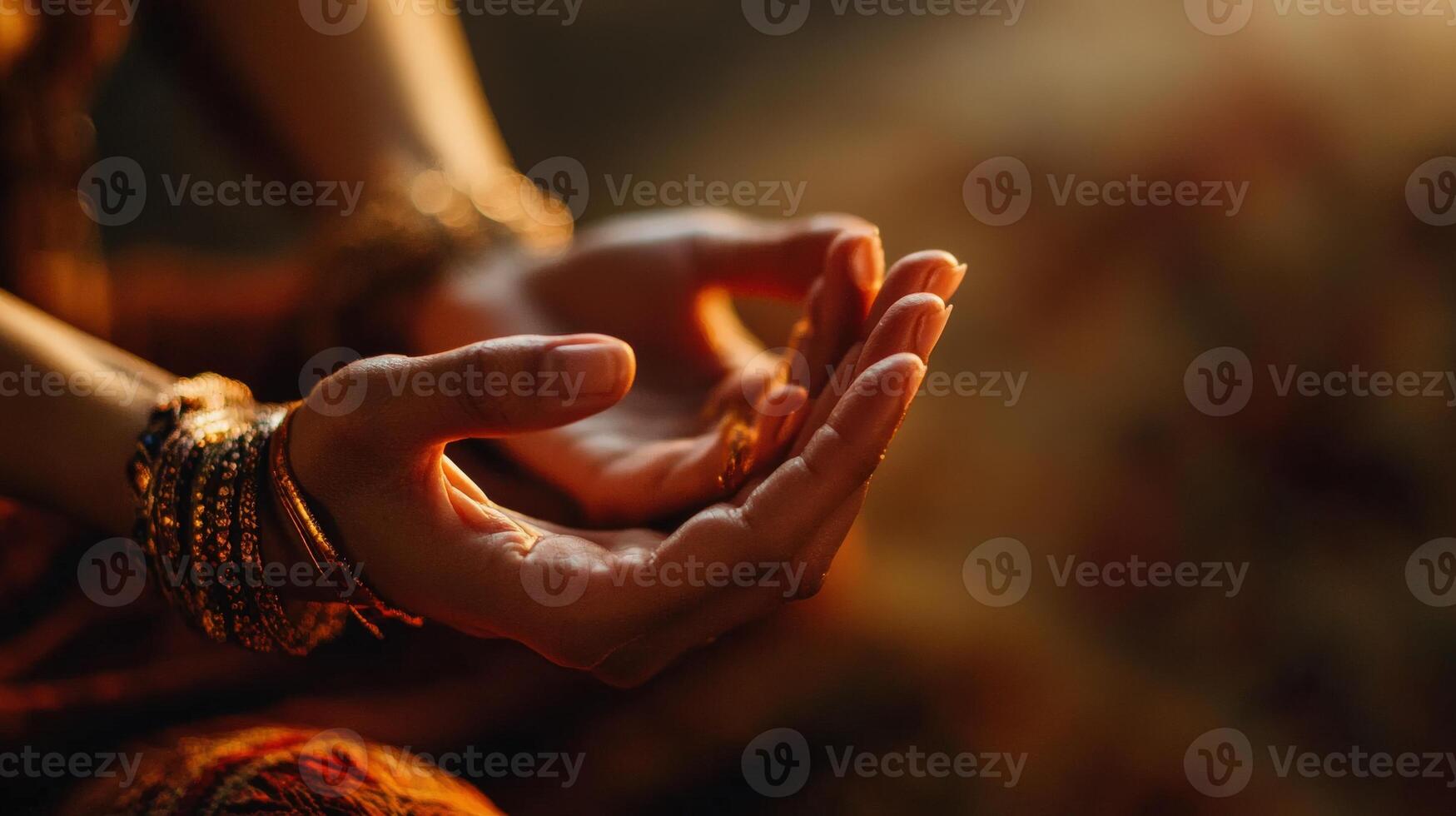 Close-up view of peaceful hands in a meditative pose. photo