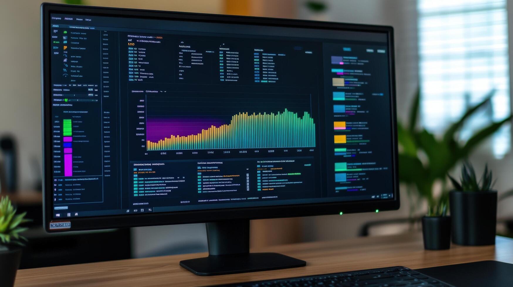 Modern monitor displaying complex data visualizations. photo