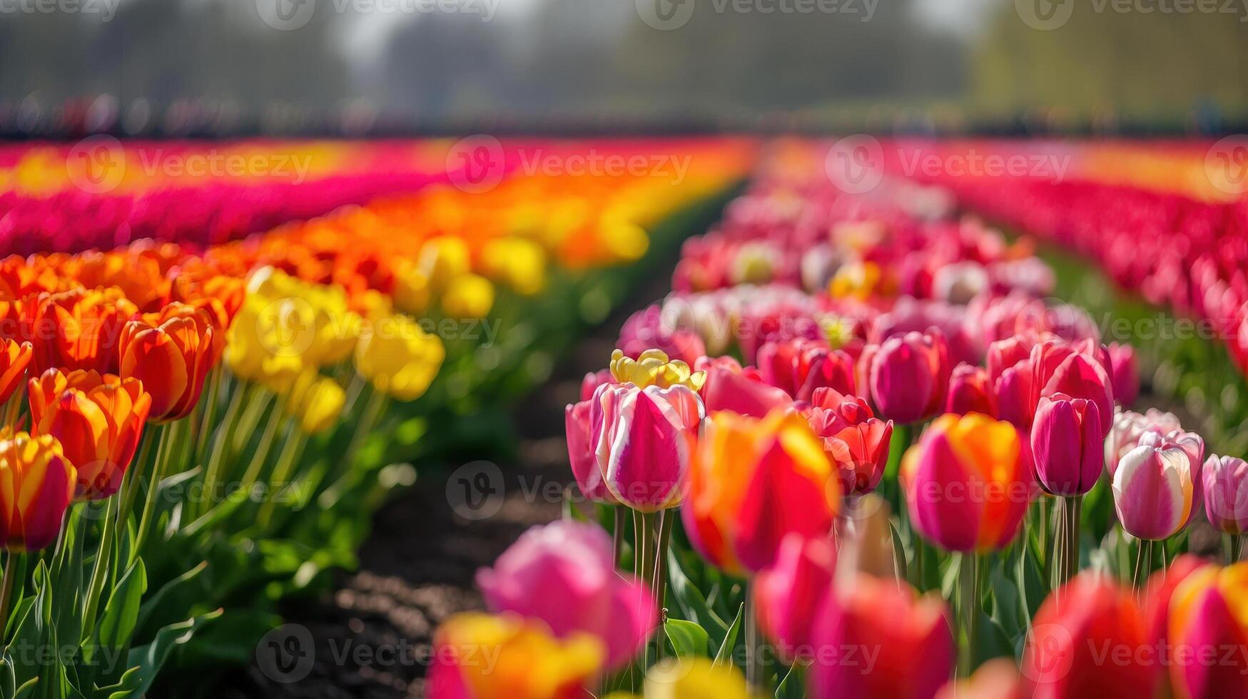 Vibrant tulip field showcasing a spectrum of spring color photo