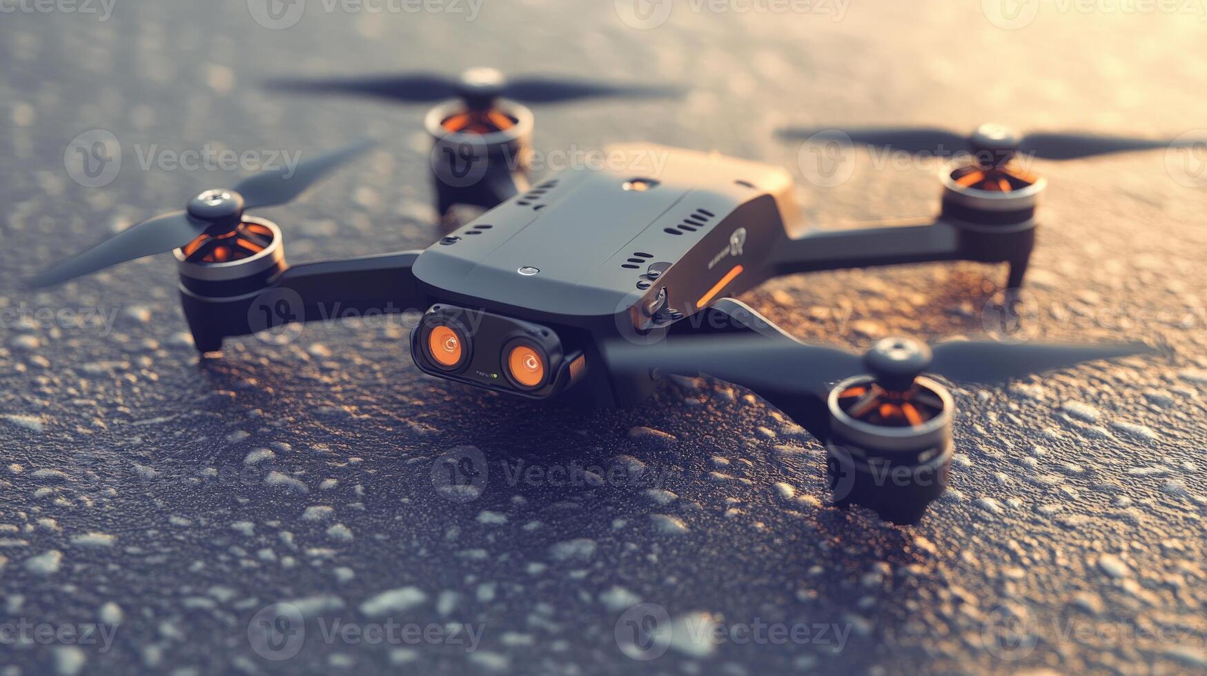 Close-up view of a modern drone on asphalt. photo