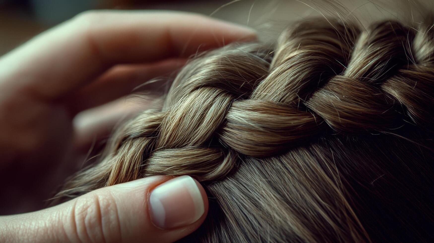 Close-up of a beautiful intricate braid on a head of hair. photo