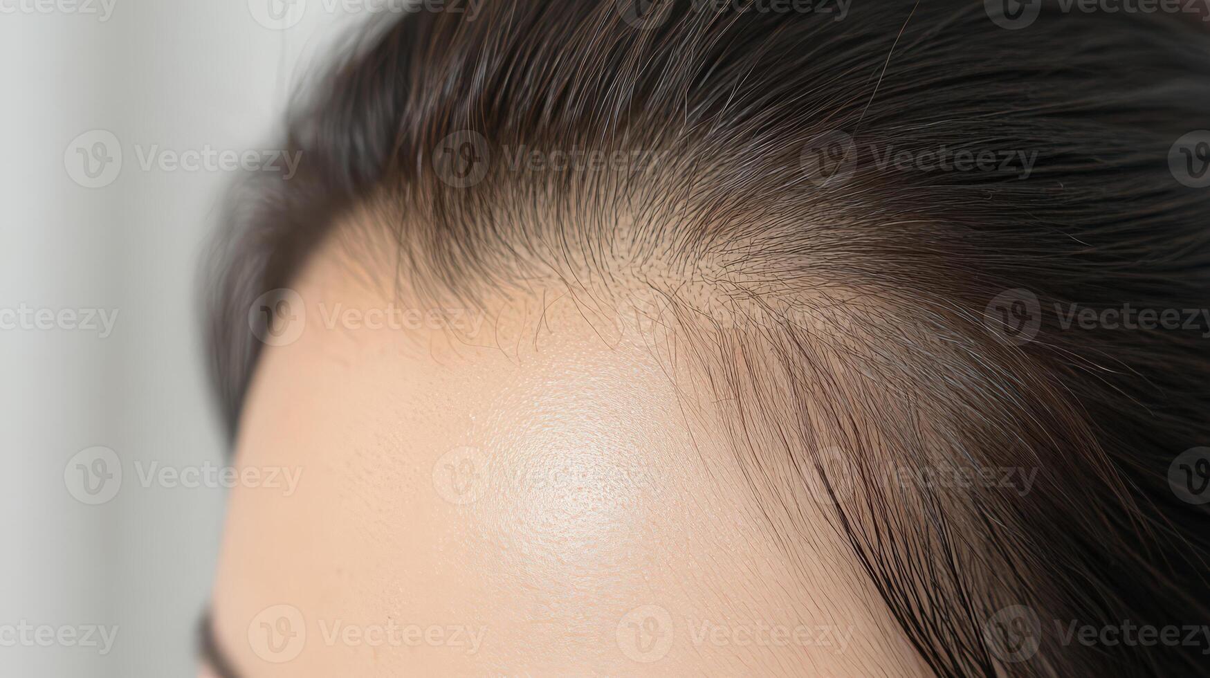 Close-up view of a woman's forehead and hairline. photo