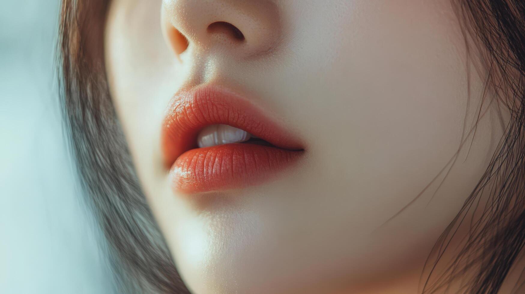 Close-up portrait of a person's face and lips. photo