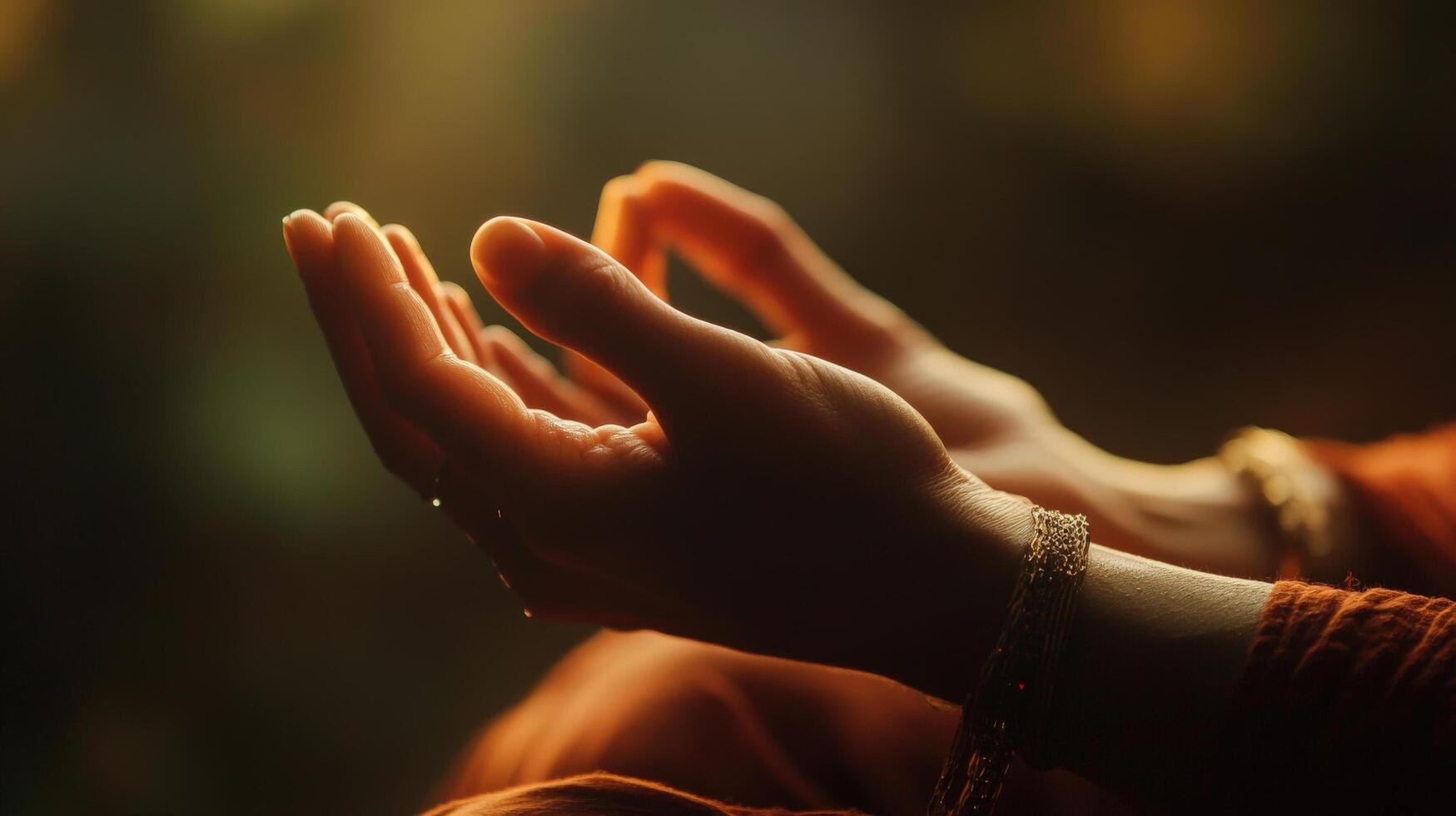 Close-up view of serene hands in meditative posture. photo