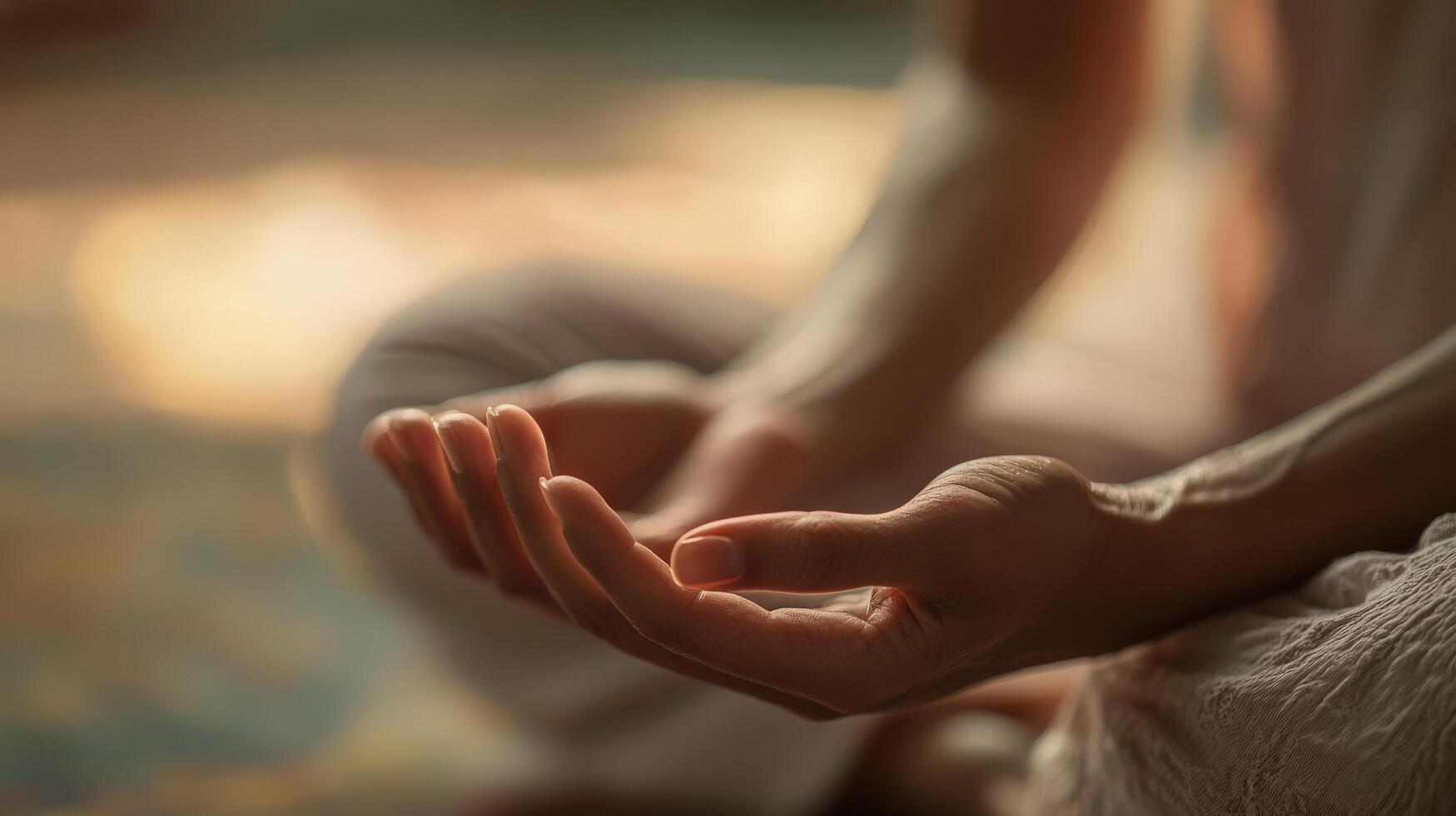Close-up view of hands in a meditative pose. photo