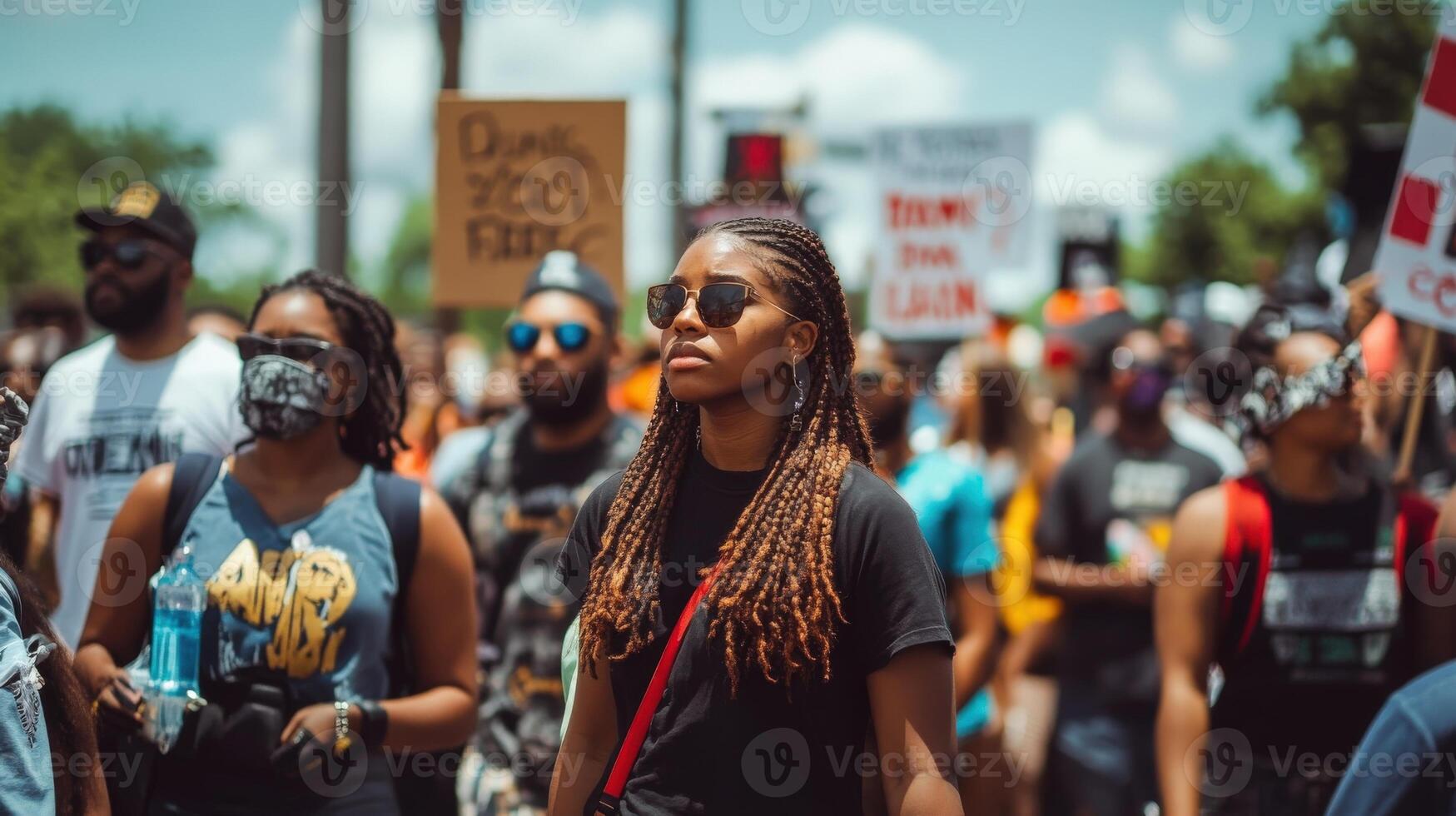 Diverse group of protestors gather for civil rights demonstration. photo