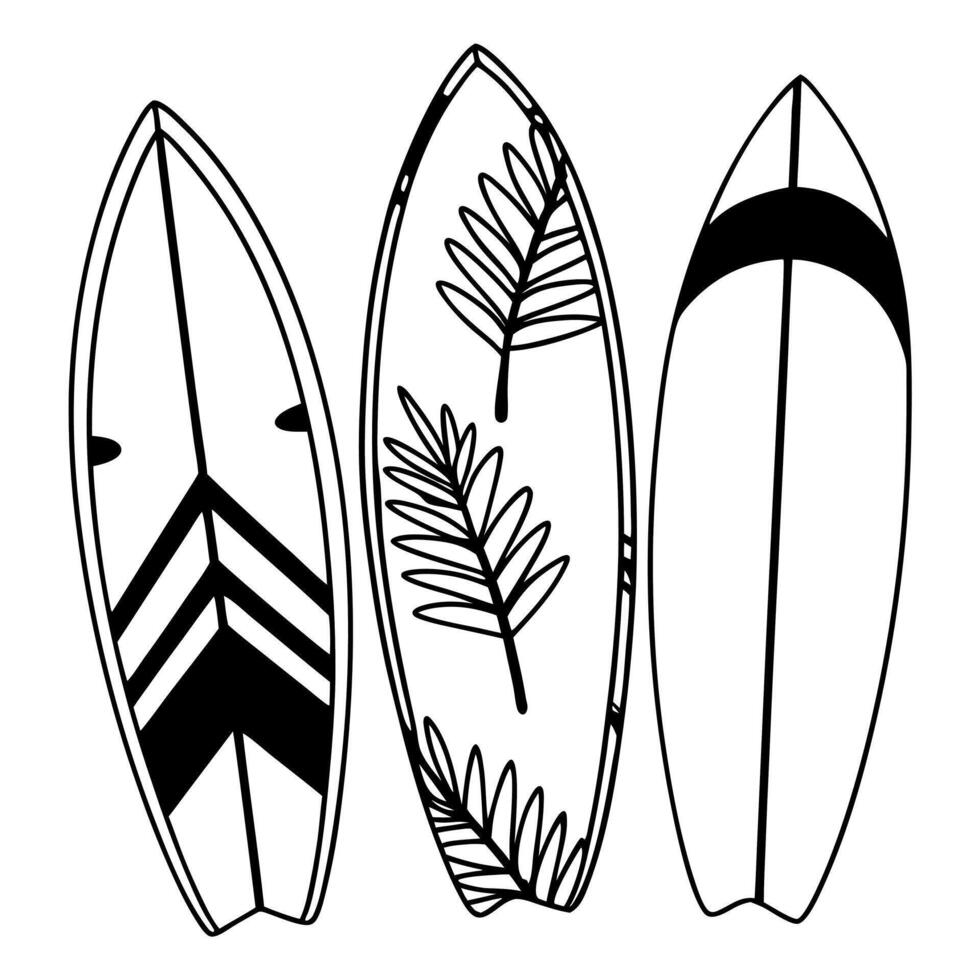 Minimalist Surfboard Set with Tropical Line Art Elements vector