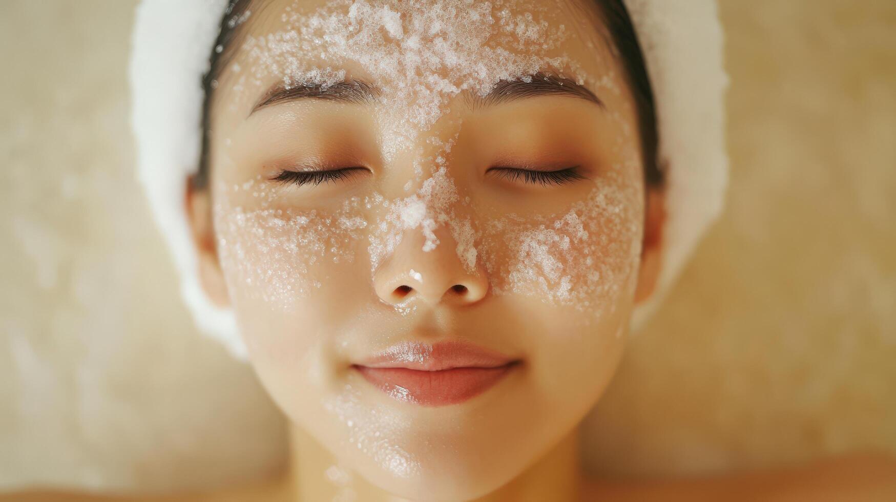 Close-up of a relaxed woman receiving a facial treatment. photo