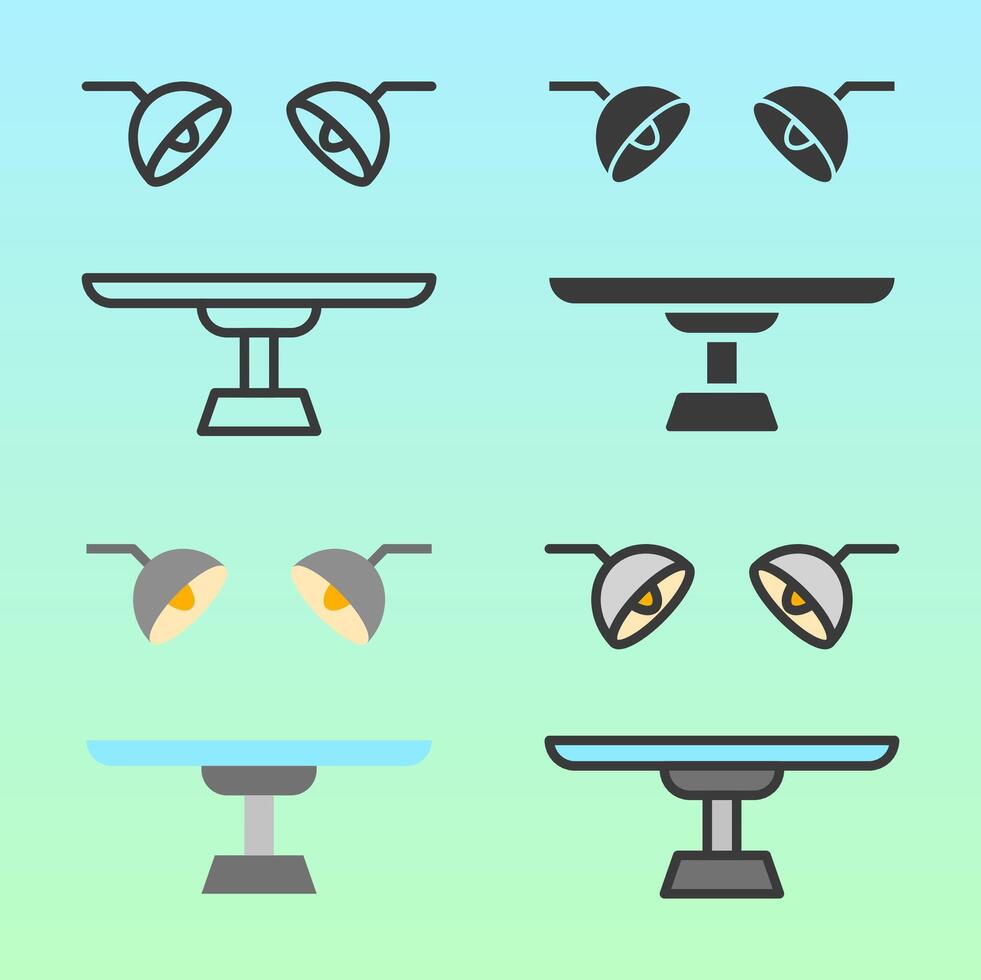 Flat design of surgical lamps used in operating rooms. Simple black, gray, and colored styles for content about surgery, hospital operations, or medical tools. vector
