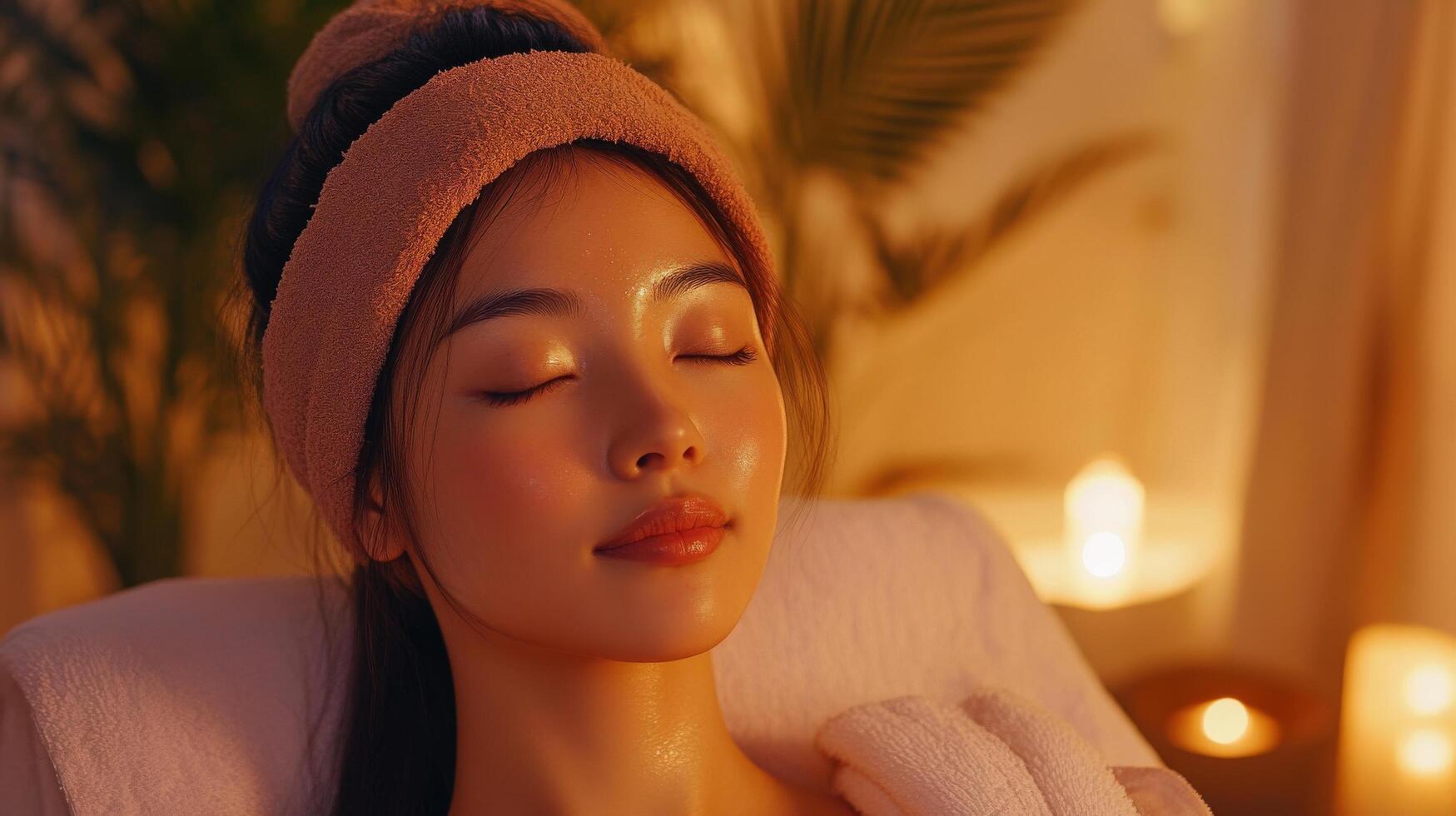 Relaxed woman enjoying a spa treatment in a tranquil setting. photo