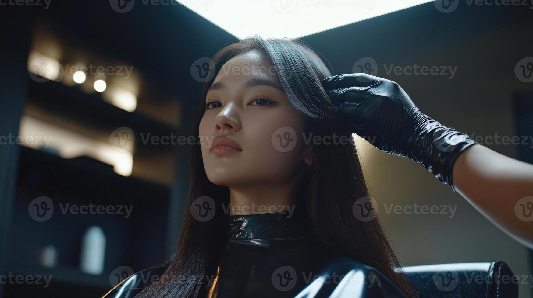 Stylish young woman receiving a hair treatment. photo
